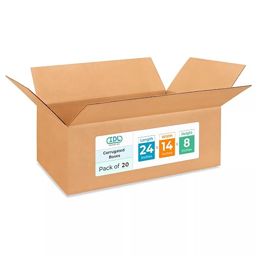 Large Shipping & Moving Boxes 24"L x 14"W x 8"H (20-Pack) - Extra Strength 200 lb vs Regular - USA-Made Corrugated Packing Boxes for Moving Large - Moving Cardboard Box by IDL Packaging -