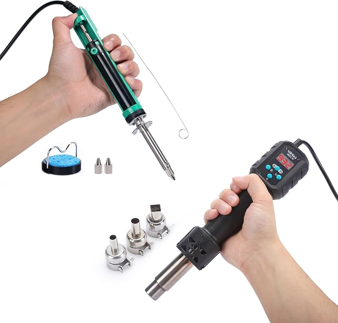 YIHUA 929D-V Electric Desoldering Soldering Iron Solder Sucker Desoldering Pump Kit bundles with YIHUA 8858 IV Multi-Purpose Heat Gun for Crafting, Electronics Soldering and More
