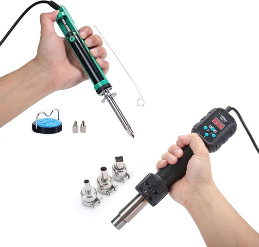 YIHUA 929D-V Electric Desoldering Soldering Iron Solder Sucker Desoldering Pump Kit bundles with YIHUA 8858 IV Multi-Purpose Heat Gun for Crafting, Electronics Soldering and More