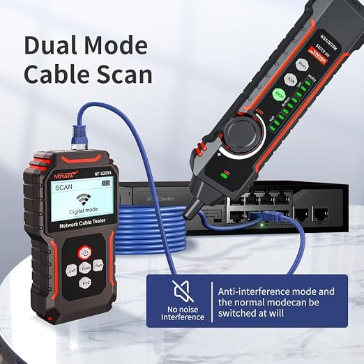 NOYAFA NF-8209S Network Cable Tester, Ethernet Cable Tester with CAT5, CAT6 Line Tracer, PoE, NCV, Length Test, Port Flashing, Fault Line Scan for Cable Grooming, LAN Network Cable Tracer Kit