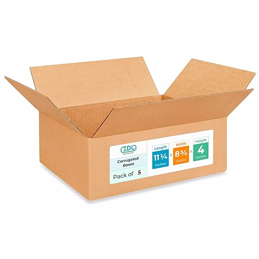 IDL Packaging - B-1184-5 11 1/4"L x 8 3/4"W x 4"H Letterhead Cardboard Box (Pack of 5) for Moving, Shipping or Storage, Made in USA, 100% Recyclable, Brown. Packaging Boxes for USPS, UPS, FEDEX Shipping