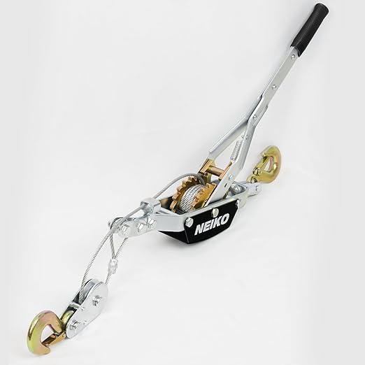 NEIKO 02253A Come Along Winch, 3-Ton (6,000 Lbs) Pulling Capacity, 9.8Ft, 2 Hook, Heavy Duty Power Cable Come Along Tool with Dual Gears, Hand Winch Cable, Automotive Hoist Winch Puller, Recovery Gear