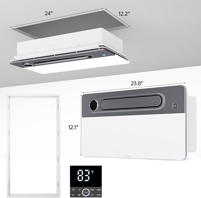 VallisCo Bathroom Fan with Light and 1900W Heater, 180 CFM Ventilation, Remote Control,Quiet Exhaust, 4-in-1 Design for Heating, Lighting, Ventilation & Air Circulation for Comfort in Any Season