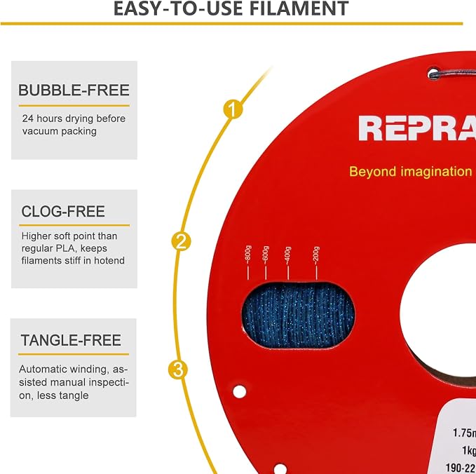 RepRapper Glitter Glow in The Dark Blue 3D Printer Filament, Shiny Galaxy 1KG PLA Filament (2.2lbs) 1.75mm, Sparkle Laser Series 3D Printing Filament for 3D Printer