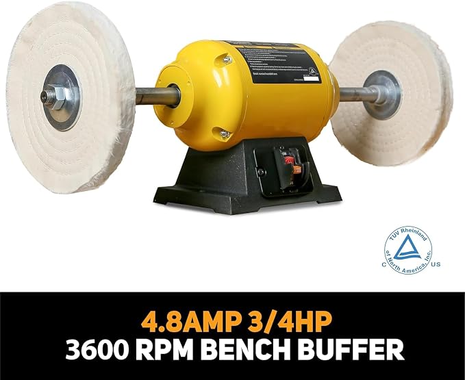3/4HP Bench Buffer Polisher 4.8A, 8 inch Jewelry Buffer Polisher Machine, 3600 RPM Powerful Bench Polisher with Dual cotton Wheels for Jewelry, Metal, Wood, Jade, Knife, Plastic
