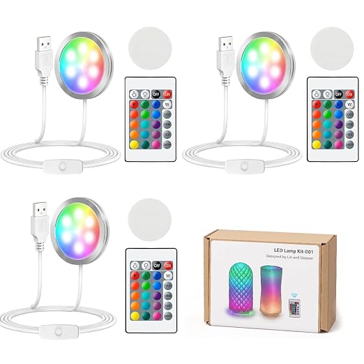 3D Printer LED Lamp Kit 001 with 24-Key Remote Control 16-Colors Changing | 3D Printer Light for Bambu Lab H2D/A1/A1mini/P1S/P1P/X1C, 5V USB Powered Maker's Supply Hardware Kit for MakerWorld（3 Sets）