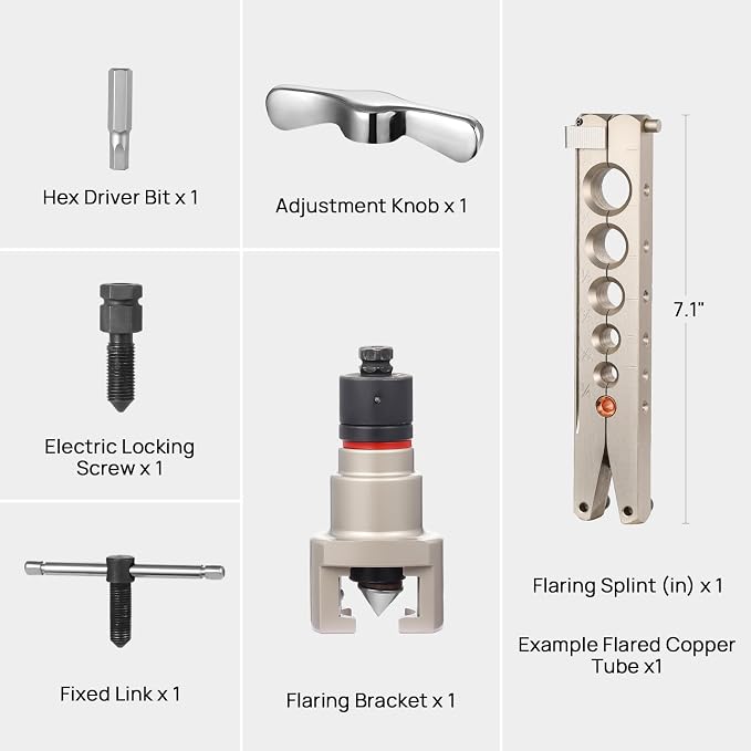 TURBRO HVAC Flaring Tool for 1/4’’ to 3/4’’ Pipes, Electric and Manual Flaring Tool, Compatible with Drills, Eccentric Cone Type for 45 Degree Single Flares, for Copper and Aluminum Pipes