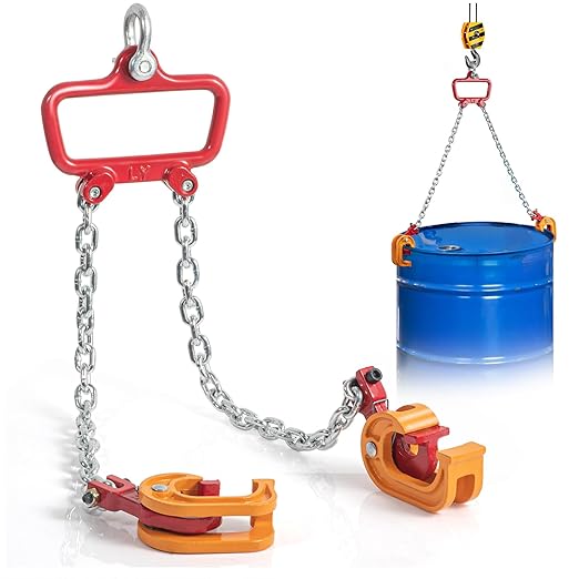55 Gallon Drum Lift, 2200 lbs Load Capacity, Chain Drum Lifter for 30–55 Gallon Steel Drums, Improved Hook Design Drum Lifting Hook for Forklift Crane Hoist