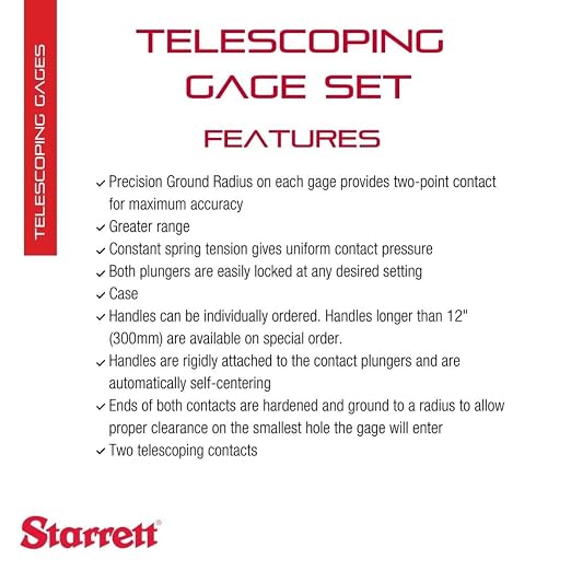 Starrett Telescoping Gage Set, Self-Centering with Two Arms - for Determining True Size of Holes, Slots, Recesses - 5/16" - 6" Range, 2-3/8" - 3-1/4" Handle Length - S579HZ