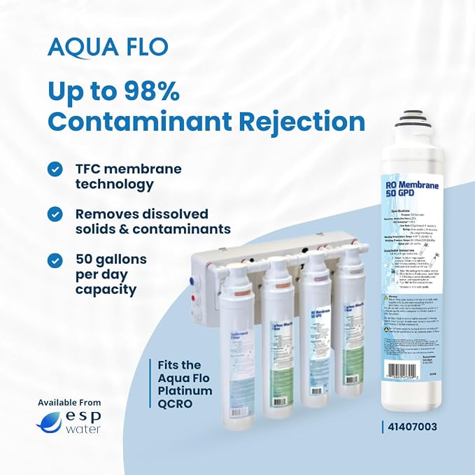 Aqua Flo 41407003 Quick Change 50 GPD TFC RO Membrane – For Aqua Flo Platinum QCRO 4-Stage Reverse Osmosis System – Reduces TDS, Enhances Taste – Easy Twist & Lock Installation