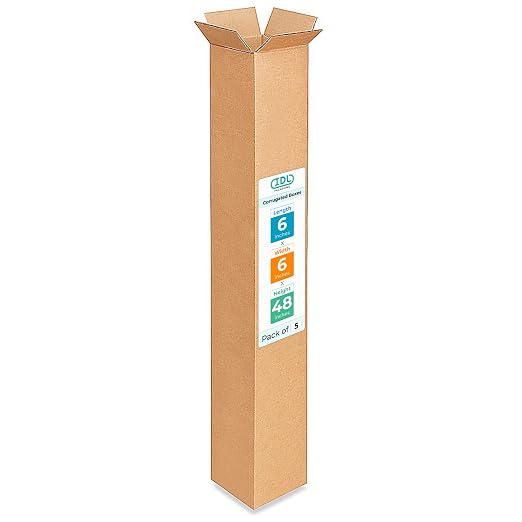 Tall Moving & Shipping Boxes 6 x 6 x 48 inches (5-Pack) - Extra Strength 200 lb vs Regular - USA-Made Corrugated Packing Boxes for USPS/UPS/FEDEX - Moving Box - Carton Box by IDL Packaging