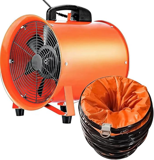 12-Inch Industrial Blower Fan, High-Powered 3200 CFM Portable Blower/Exhaust Fan with 27ft Flexible Hose, 15ft Cable/Plug, Heavy-Duty Exhaust Fan for Construction, Workshops All-copper wire motors