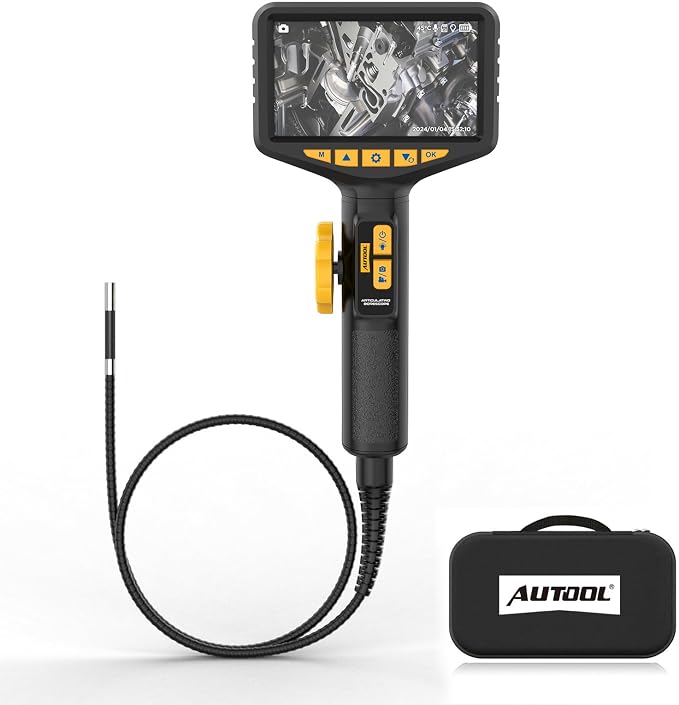AUTOOL Two-Way 210° Endoscope Camera with Light, 0.21inch Borescope Inspection Camera, 5-inch 1080P Articulating Borescope with LED Light 3FT Flexible Cable, 32GB SD Card