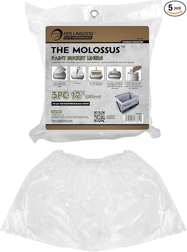 ROLLINGDOG 5PC 12" Paint Bucket Liners - Disposable, Easy Cleanup, Quick Color Change, Fits ROLLINGDOG Bucket #20144