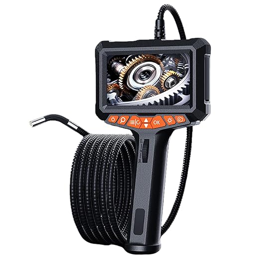 Two-Way Articulating Borescope with Light, 5" HD Screen Industrial Endoscope Inspection Camera with Articulated Probe, Flexible Snake Scope for Automotive, Engine and Wall Inspection