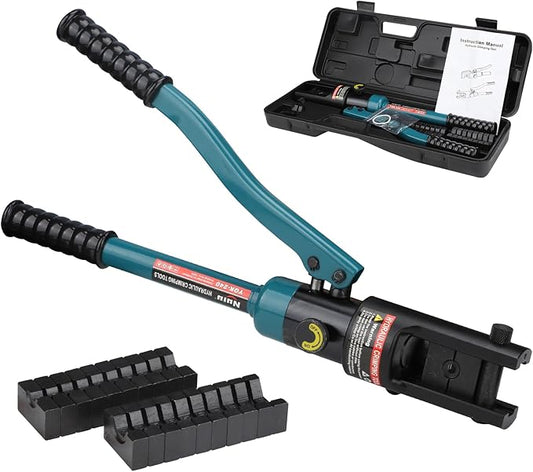 YQK-240 Hydraulic Crimping Tool 12T, Wire Crimper for Battery Cable Terminals 16-240mm²(6 AWG to 7/0 AWG)with 10PCS Hex Dies,16mm Stroke, 180°Swivel Head - Professional Electrician Crimper(Blue)