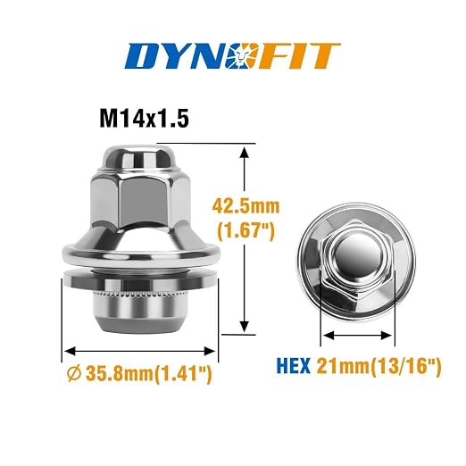 Dynofit M14x1.5 Lug Nuts Compatible with 2024-2026 Toyota Tacoma, 2022-2026 Tundra,2025-2026 4Runner,24PCS 14x1.5 OEM Chrome Wheel Lug Nuts 13/16" Mag Washer Seat More Wider,One-Piece Design