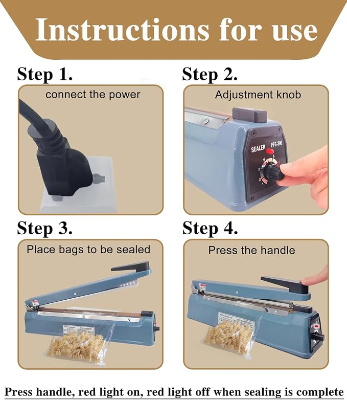 12 Inch 5mm Impulse Heat Sealer Machine for Plastic Mylar Bags, Metal Shell, with 6 Replacement Parts (including 2 Cutting Lines)
