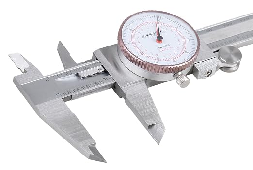 Accusize Industrial Tools 0-6''/0-150 mm by 0.001''/0.02 mm Inch/Metric Dual Needle Precision Dial Caliper Stainless Steel, P920-S236 | 0.001 in/0.02 mm Resolution, +/-0.001 in/0.03 mm Accuracy, Hardened Stainless Steel, 4-Way Measuring