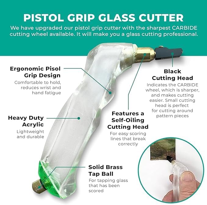 Professional Three Piece Stained Glass Tool Kit with Running Pliers, Breaking and Grozer Pliers and Pistol Grip Cutter with Carbide Cutting Head Perfect for Stained Glass and Mosaics