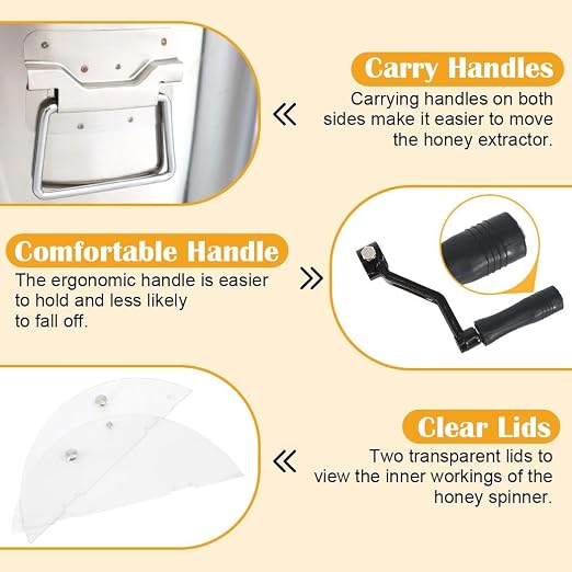 BeeCastle Manual Honey Extractor 4/12 Frame Stainless Steel Honeycomb Drum Spinner Extractor with Height Adjustable Stand,Manual Crank Beekeeping Extraction Equipment