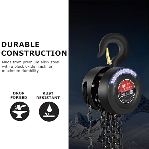 Manual Chain Hoist | 1 Ton/2000 lbs Capacity | 10’ Lift | 2 Hooks | Manual Hand Lift Steel Chain Block Hoist (1T)