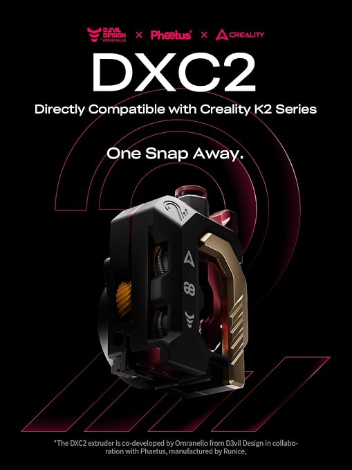 Creality DXC2 Extruder for Creality K2 K2 Pro K2 Plus 3D Printer, Patent Magnetic Snap Structure, Tool-Free Maintenance, Precision Cutter System, Dual-Gear Drive