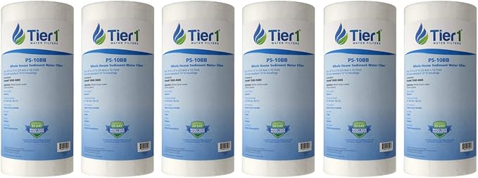 Tier1 5 Micron 10 x 4.5 Water Filter | Spun Wound Polypropylene Whole House Water Filter Cartridge | Replacement for Pentek DGD-5005, WDGD-5005, 155357-43 | 4.5 x 10 Water Filter (6-Pack)