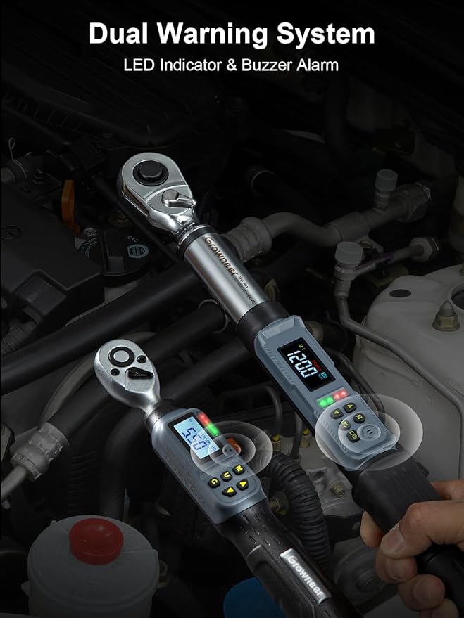 GROWNEER Digital Torque Wrench Set, 1/4" Drive 1.1-22.1 Ft-lbs/1.5-30Nm & 1/2'' Drive 7.38-147.5 Ft-lbs/10-200Nm Electronic Torque Wrench Combo with Buzzer & LED Indicator for Motor Car Repair