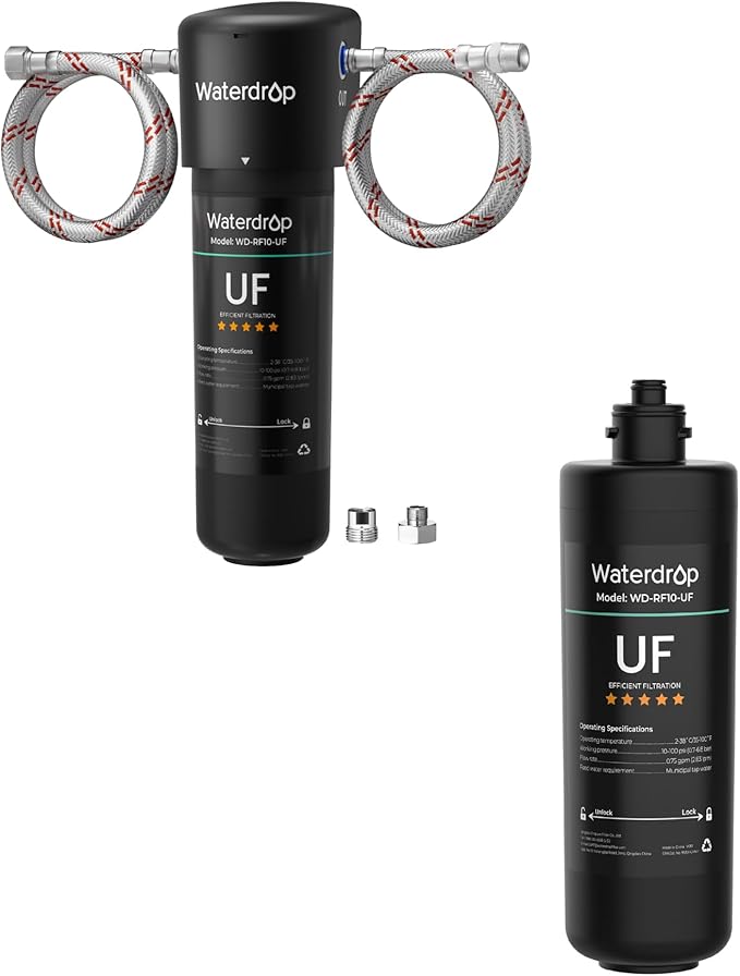 Waterdrop 10UA-UF 0.01 μm Ultra Filtration Under Sink Water Filter System and Waterdrop RF10-UF 0.01 Micron Replacement Filter Cartridge for 10UA/10UA-UF/10UB/10UB-UF