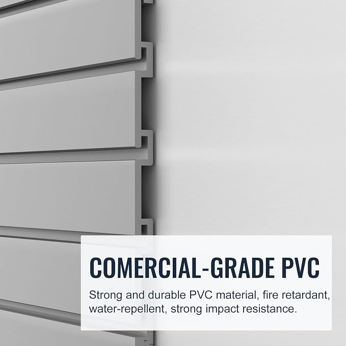 Slatwall Panel Garage Organizer PVC Slatwall Heavy Duty Wall Mounted Rack, Interlocking Slat Wall Panels for Tool Organization Peg Board(Grey 4 x 4 ft)