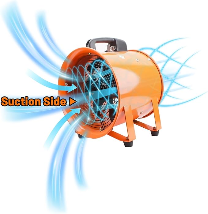 10-Inch High-Velocity Portable Utility Blower Fan, Industrial Exhaust Fan with 16.4ft Flexible Duct Hose, 3150 RPM Low-Noise Ventilator for Basements, Workshops, Warehouses, and Confined Spaces