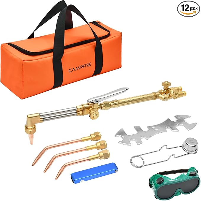 CAMPFIRE Oxygen Acetylene Torch Kit, 12 Pcs Welding Cutting Torch Kit With Check Valves And Tool Bag