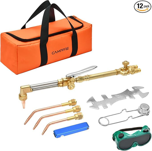 CAMPFIRE Oxygen Acetylene Torch Kit, 12 Pcs Welding Cutting Torch Kit With Check Valves And Tool Bag