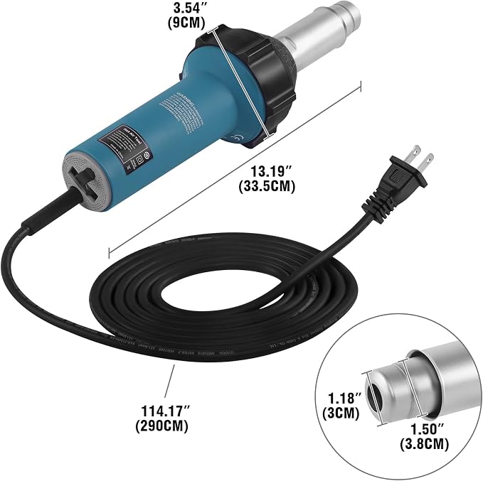 1600W 110V Hot Air Welder Heating Gun, TPO PVC Vinyl Welding Kit with Welding Speed Nozzle Roller Rod Carry Case, 40-600℃ Adjustable Temperature, Handheld Hot Air Torch Plastic Welding Gun