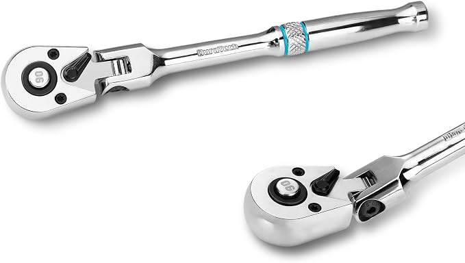 DURATECH 1/4-Inch Drive Flex-Head Ratchet, 90-Tooth Quick-Release Ratchet Wrench with 180° Pivoting Head and 7-Position Setting, Reversible, CR-V Made, CR-MO Head, 4° Swing, Full Polished, Men Gifts