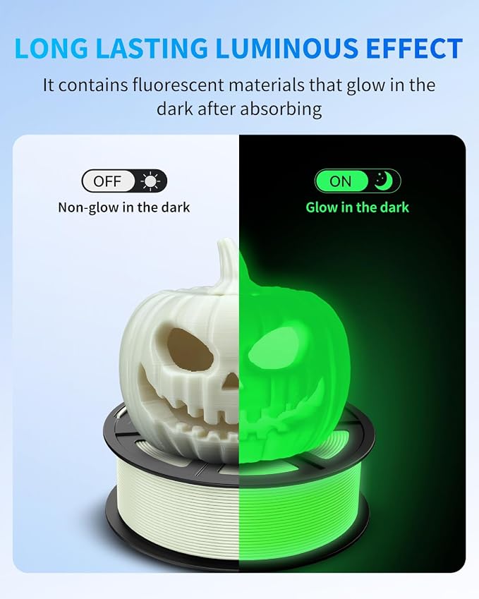 JAYO Glow in the Dark PLA Filament 1.75mm, Blue Luminous Effect for Decorative 3D Printer Filament, 1.1kg Spool(2.4lbs), Compatible with Most FDM Printers