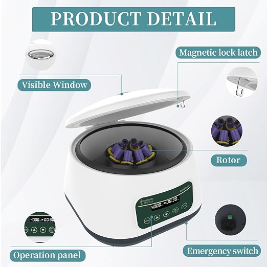 PRP Centrifuge Machine 8x2ml/5ml/10ml | 4x15ml Digital Speed 500-4000rpm 1717xg RCF Lab Benchtop Centrifuges Timer 30sec-99min