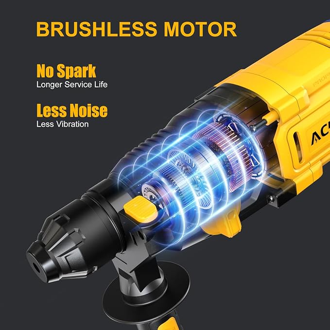 SDS-Plus Cordless Rotary Hammer Drill for Dewalt 20V Battery | Brushless Motor, Safety Clutch, 4 Functions, LED Light with Vibration Control, 5 Drills with Carry Bag（No Battery）
