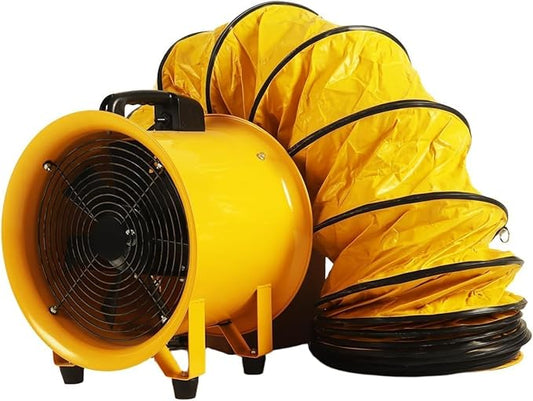 12 Inch Utility Blower Fan with 16 Ft Flexible Duct Hose, 2882 CFM High Velocity Industrial Ventilation Exhaust Fan, Portable Axial Ventilator with Ball Bearing Motor for Workshop, Jobsite.