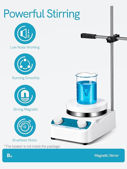 Magnetic Stirrer, 300-1500 RPM Magnetic Plate with 8 Sizes of Stir Bars, a Retriever, Max 536℉ Hotplate, Max Stirring Capacity 5000ml, Magnetic Mixer with Speed Control for Liquid Mixing MS-5LH