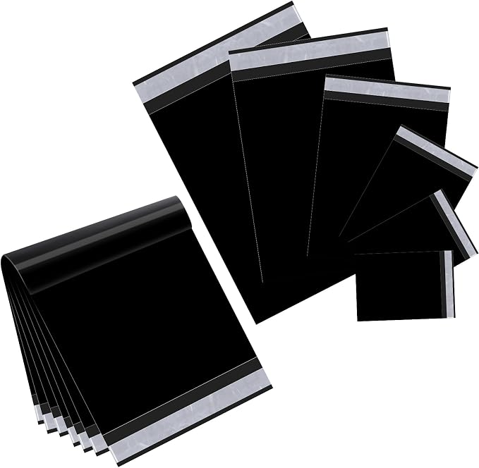 Outus 240 Pcs Poly Mailers Variety Size Pack Mailing Shipping Bags Assorted Sizes Shipping Envelopes Self Adhesive Waterproof and Tear Proof Packaging Bags for Clothing Book Gift(Black,6 Sizes)