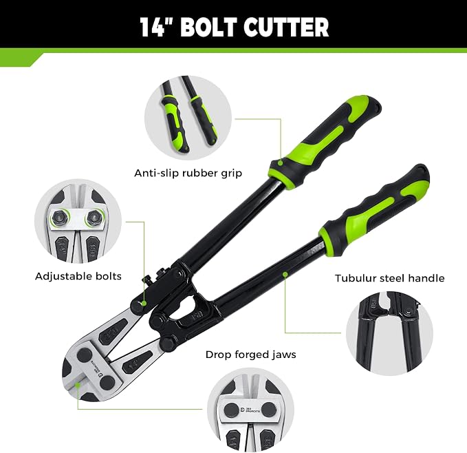 4-Piece Bolt Cutter Pliers Set, 14" Heavy Duty Bolt Cutter, 8" Mini Bolt Cutter, 8" Wire Cable Cutter, 8" Wire Rope Cutter with Carrying Bag, Cr-V Blade for Cutting Locks, Steel Wire, Chains