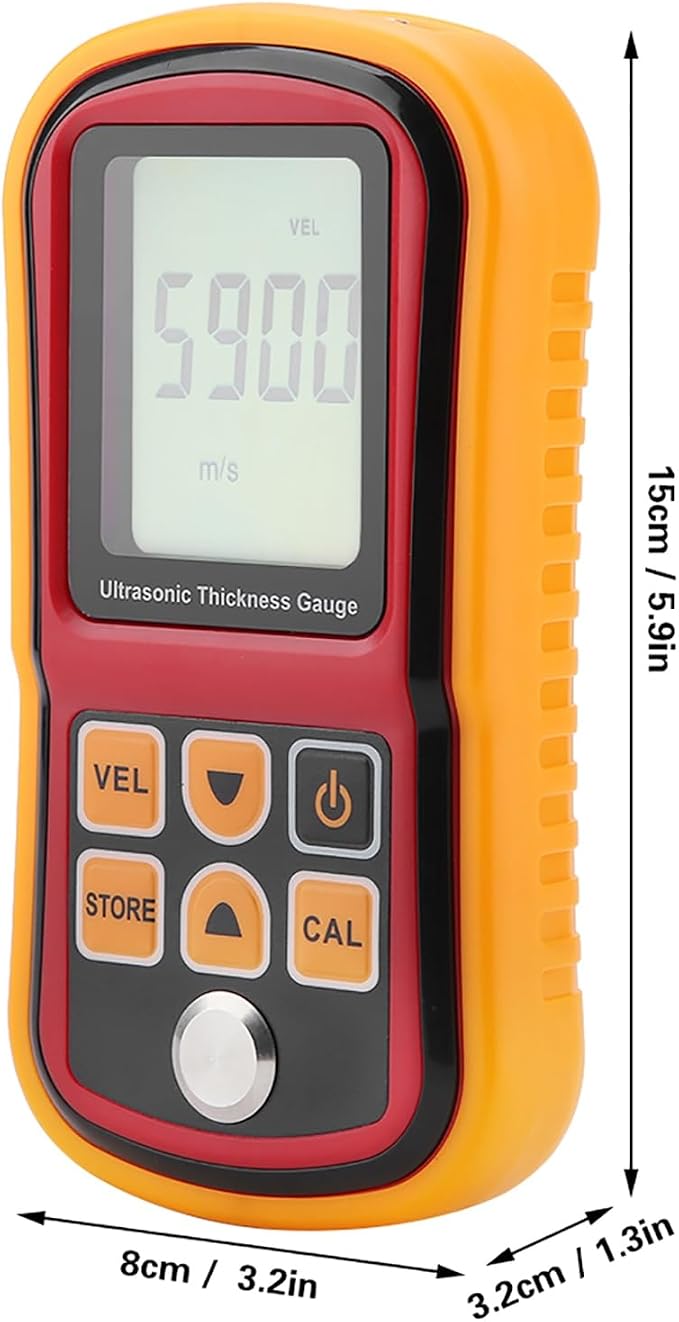 Digital Ultrasonic Thickness Large LCD Display Sound Speed Meter Auto Calibration 5MHz 1.2-300mm for Metal Steel Plate Plastic Ceramic (Without Battery)