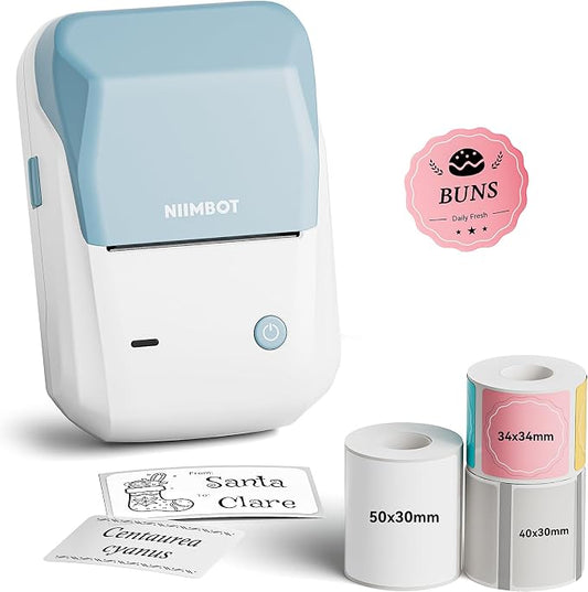 NIIMBOT 2Inch Label Maker Machine with 3 Tape, B1 Portable Sticker Printer for Small Businesses, Clothing, Logo, Jar, Address, Compatible with Phones & PC, Blue White