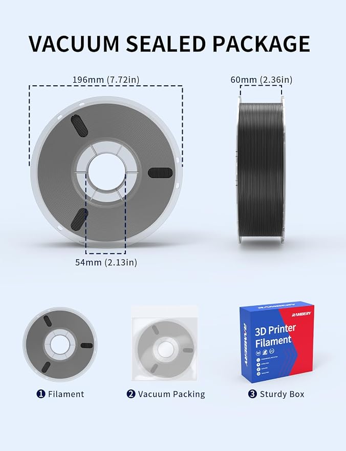 RAMBERY Black PLA Plus 3D Printer Filament 1.75mm 1kg | PLA+ Toughness Upgraded, Neatly Wound, Fit Most FDM Printers