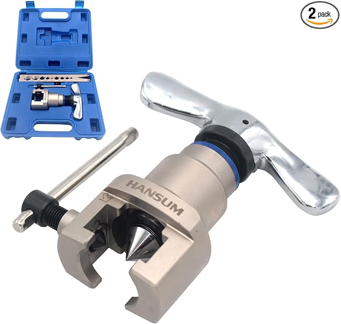 HANSUM Brake Line Flaring Tool Kit Swaging HVAC Pipe Expander Repair Eccentric Cone Refrigeration for Brass Copper Tube 45 Degree (Brake Flaring Tool)