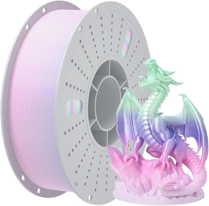 PINBALL Silk Rainbow PLA 3D Printer Filament 1.75mm Shiny Multi-Color Changing Filament 3D Printing PLA Filament Dimensional Accuracy +/- 0.02mm 1 KG Silk Rainbow Afterglow