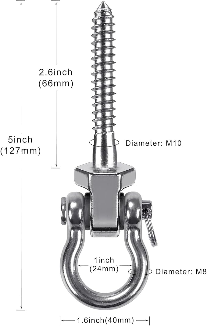 BeneLabel Heavy Duty Swing Hangers with Bearings - Set of 4 Stainless Steel 304 Screw Brackets for Hanging Chairs, Swings, Hammocks, Punching Bag - Indoor & Outdoor Use - 1500LB Capacity