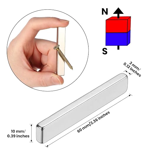 Hicarer 40 Pack Bar Magnet Heavy Duty Rectangular Thin Bar Magnet Strip with Double Sided Adhesive for DIY Fridge Kitchen Office, 60 x 10 x 3 mm